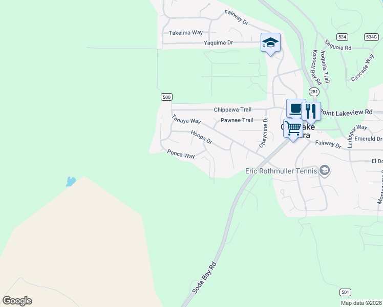 map of restaurants, bars, coffee shops, grocery stores, and more near 5704 Ponca Way in Kelseyville