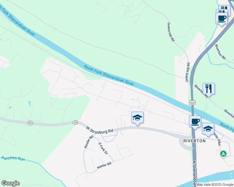 map of restaurants, bars, coffee shops, grocery stores, and more near 353 Riverview Street in Front Royal
