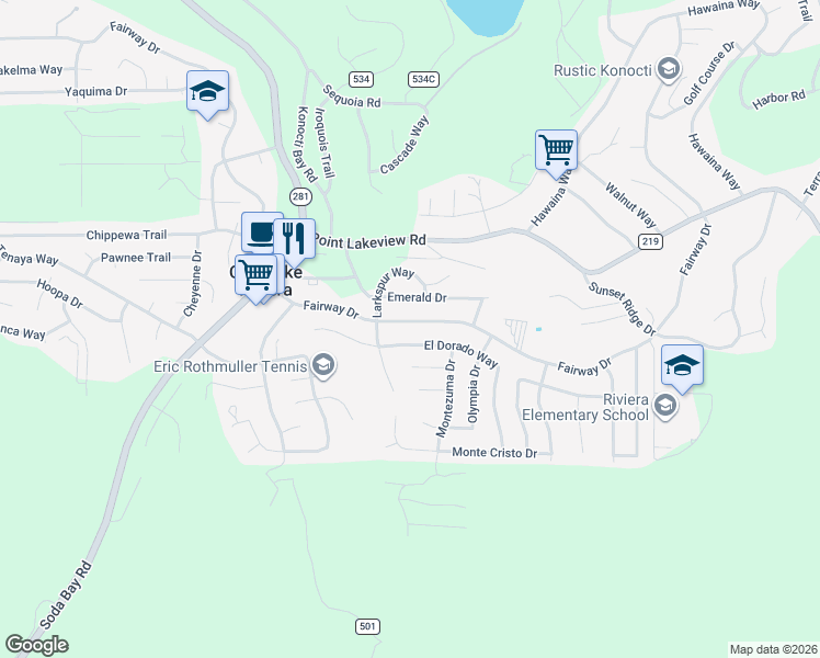 map of restaurants, bars, coffee shops, grocery stores, and more near 9967 Fairway Drive in Kelseyville