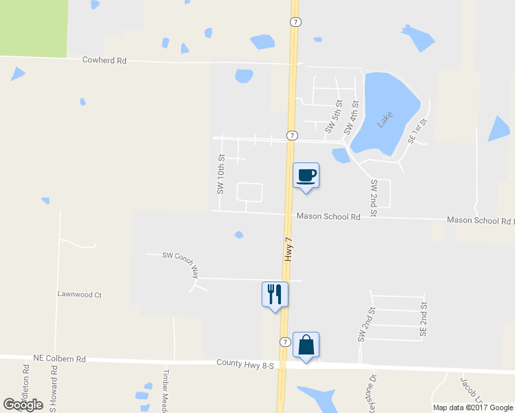 map of restaurants, bars, coffee shops, grocery stores, and more near 9030 Southwest Macintosh Drive in Blue Springs