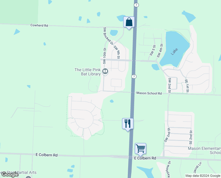 map of restaurants, bars, coffee shops, grocery stores, and more near 913 Southwest Imperial Lane in Blue Springs