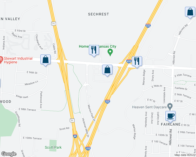 map of restaurants, bars, coffee shops, grocery stores, and more near 46 in Kansas City