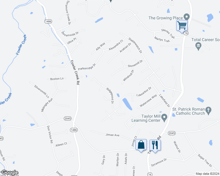 map of restaurants, bars, coffee shops, grocery stores, and more near 818 Ridgepoint Drive in Independence