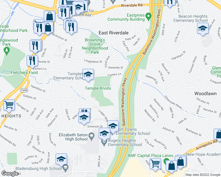 map of restaurants, bars, coffee shops, grocery stores, and more near 101 Independence Avenue Southeast in Washington