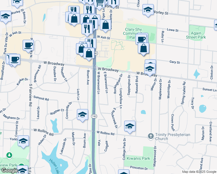 map of restaurants, bars, coffee shops, grocery stores, and more near 111 East Briarwood Lane in Columbia
