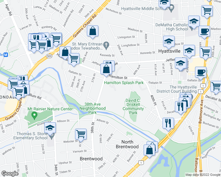 map of restaurants, bars, coffee shops, grocery stores, and more near 101 Independence Avenue Southeast in Washington