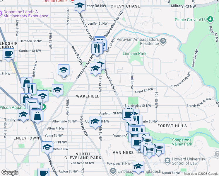map of restaurants, bars, coffee shops, grocery stores, and more near 101 Independence Avenue Southeast in Washington