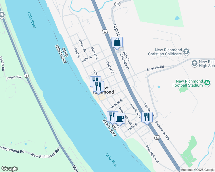 map of restaurants, bars, coffee shops, grocery stores, and more near in New Richmond