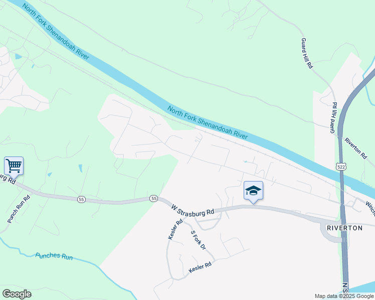map of restaurants, bars, coffee shops, grocery stores, and more near 1415 Cedar Drive in Front Royal