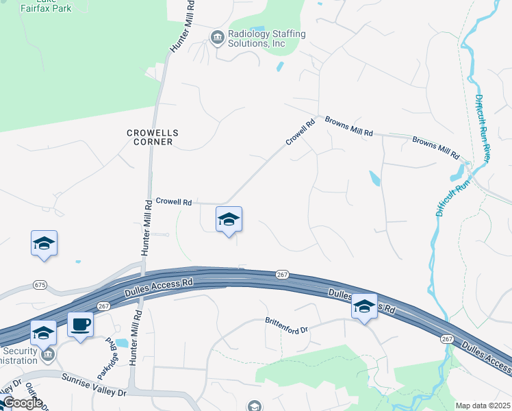 map of restaurants, bars, coffee shops, grocery stores, and more near 1533 Crowell Road in Vienna