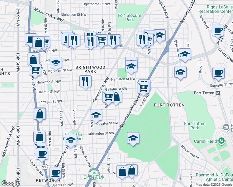 map of restaurants, bars, coffee shops, grocery stores, and more near 101 Independence Avenue Southeast in Washington