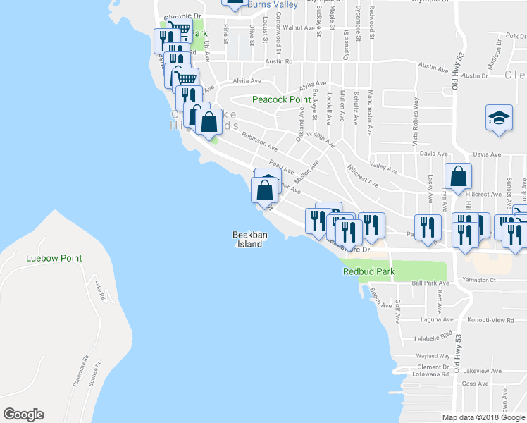 map of restaurants, bars, coffee shops, grocery stores, and more near 14445 Lakeshore Drive in Clearlake