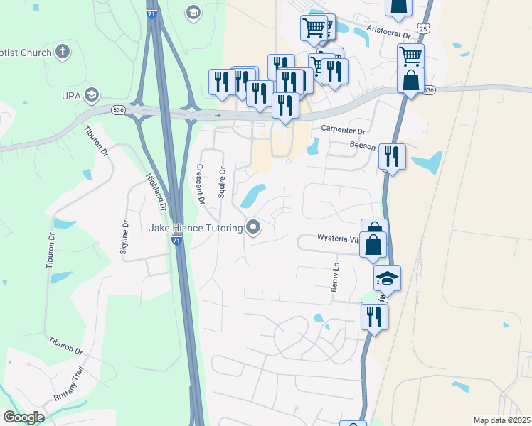 map of restaurants, bars, coffee shops, grocery stores, and more near 10236 Crossbow Court in Florence