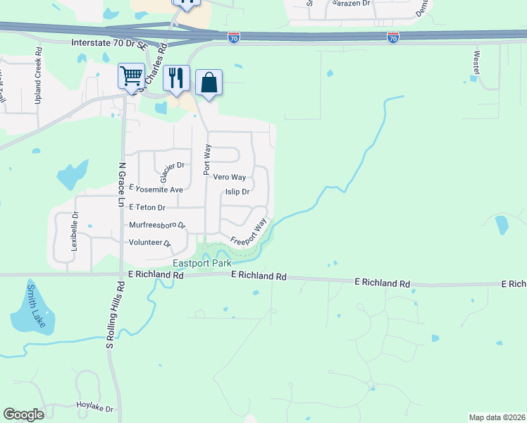 map of restaurants, bars, coffee shops, grocery stores, and more near 5915 Freeport Way in Columbia