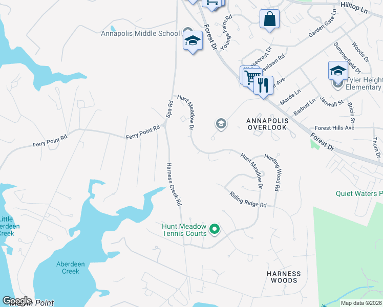 map of restaurants, bars, coffee shops, grocery stores, and more near 9 Beacon Court in Annapolis