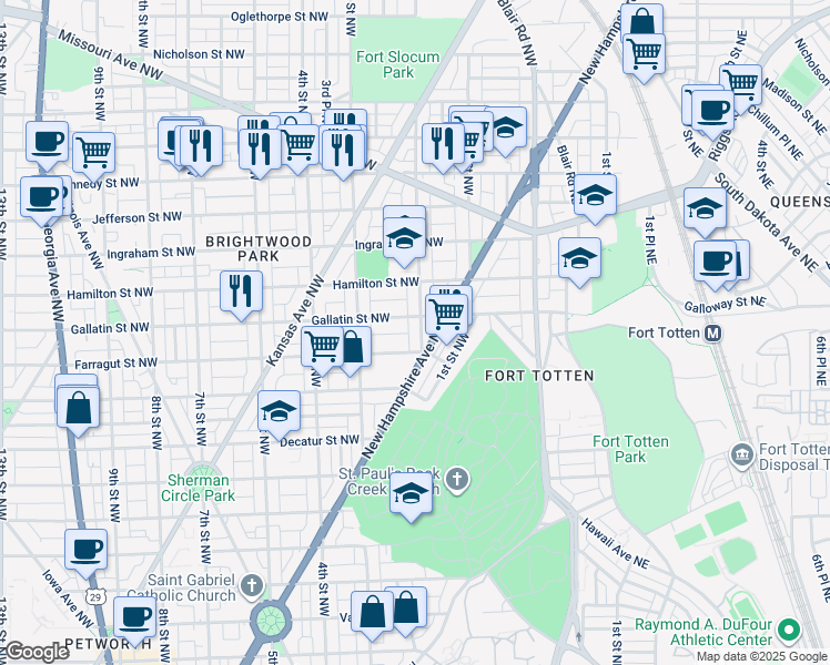 map of restaurants, bars, coffee shops, grocery stores, and more near 5012 2nd Street Northwest in Washington