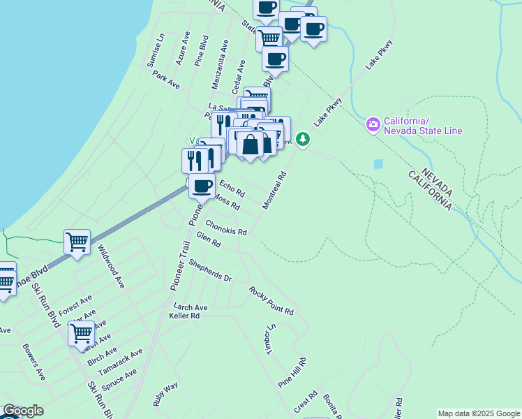 map of restaurants, bars, coffee shops, grocery stores, and more near in South Lake Tahoe