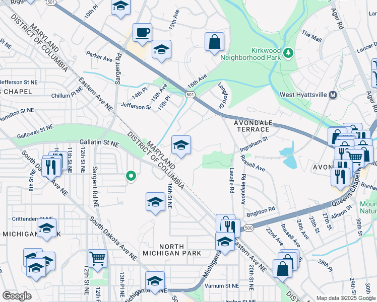map of restaurants, bars, coffee shops, grocery stores, and more near 101 Independence Avenue Southeast in Washington