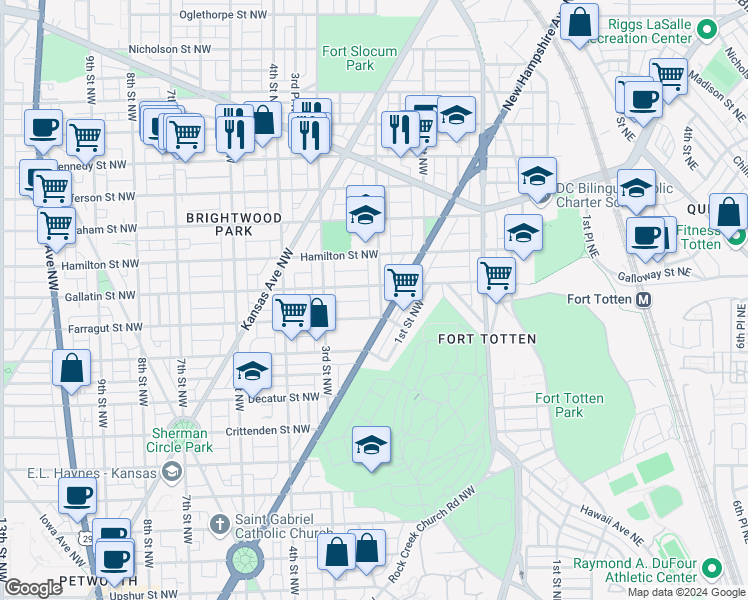 map of restaurants, bars, coffee shops, grocery stores, and more near 5012 2nd Street Northwest in Washington