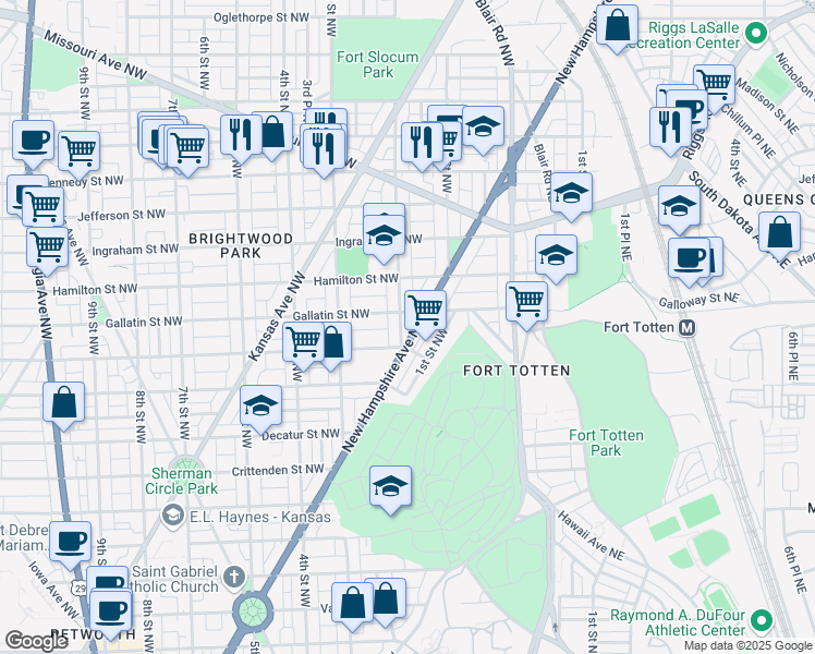 map of restaurants, bars, coffee shops, grocery stores, and more near 5000 New Hampshire Avenue Northwest in Washington