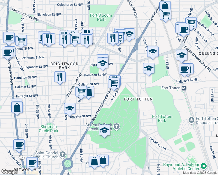 map of restaurants, bars, coffee shops, grocery stores, and more near 5000 New Hampshire Avenue Northwest in Washington