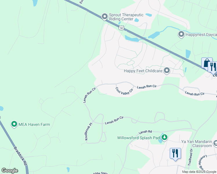 map of restaurants, bars, coffee shops, grocery stores, and more near 40647 Lenah Run Circle in Aldie