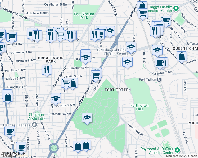 map of restaurants, bars, coffee shops, grocery stores, and more near 101 Independence Avenue Southeast in Washington