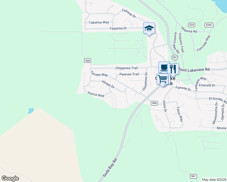 map of restaurants, bars, coffee shops, grocery stores, and more near 9263 Hoopa Drive in Kelseyville