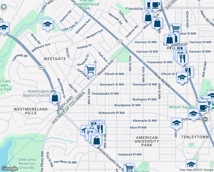 map of restaurants, bars, coffee shops, grocery stores, and more near 4727 48th Street Northwest in Washington