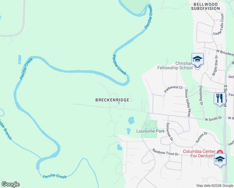 map of restaurants, bars, coffee shops, grocery stores, and more near 5312 West Smith Drive in Columbia