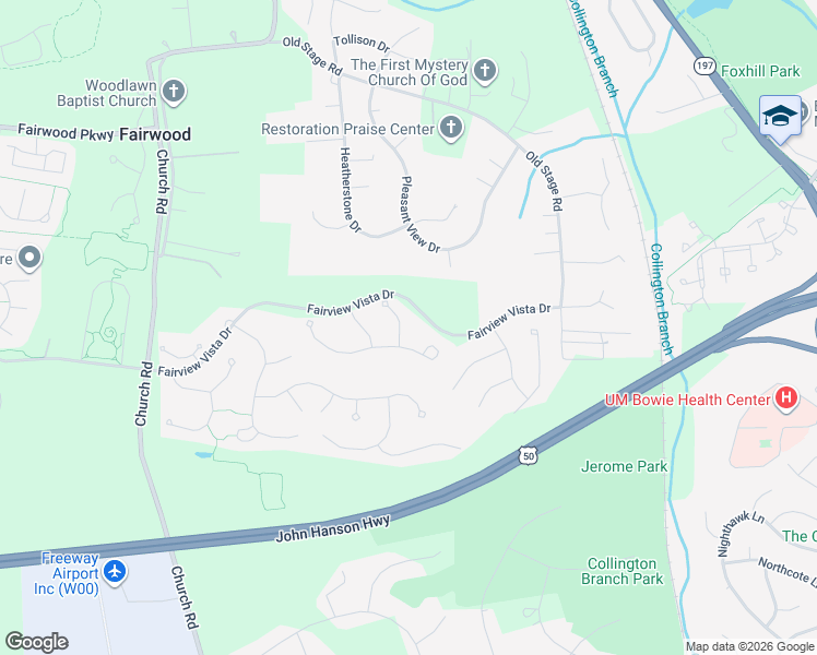 map of restaurants, bars, coffee shops, grocery stores, and more near 4505 Primrose Folly Court in Bowie