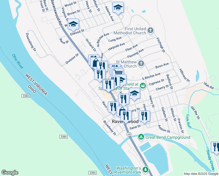 map of restaurants, bars, coffee shops, grocery stores, and more near 511 Washington St in Ravenswood
