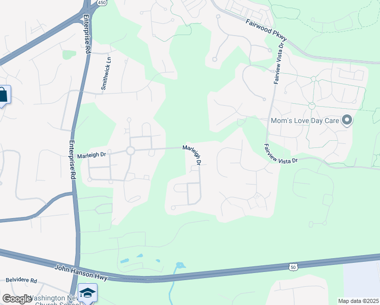 map of restaurants, bars, coffee shops, grocery stores, and more near 12303 Marleigh Drive in Bowie