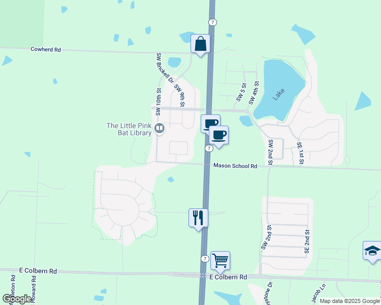 map of restaurants, bars, coffee shops, grocery stores, and more near 9030 Southwest Macintosh Drive in Blue Springs