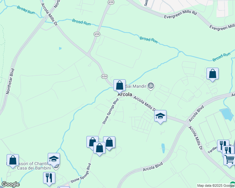 map of restaurants, bars, coffee shops, grocery stores, and more near 24057 Gumspring Kiln Terrace in Dulles