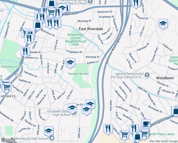 map of restaurants, bars, coffee shops, grocery stores, and more near 101 Independence Avenue Southeast in Washington