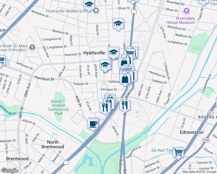 map of restaurants, bars, coffee shops, grocery stores, and more near 101 Independence Avenue Southeast in Washington