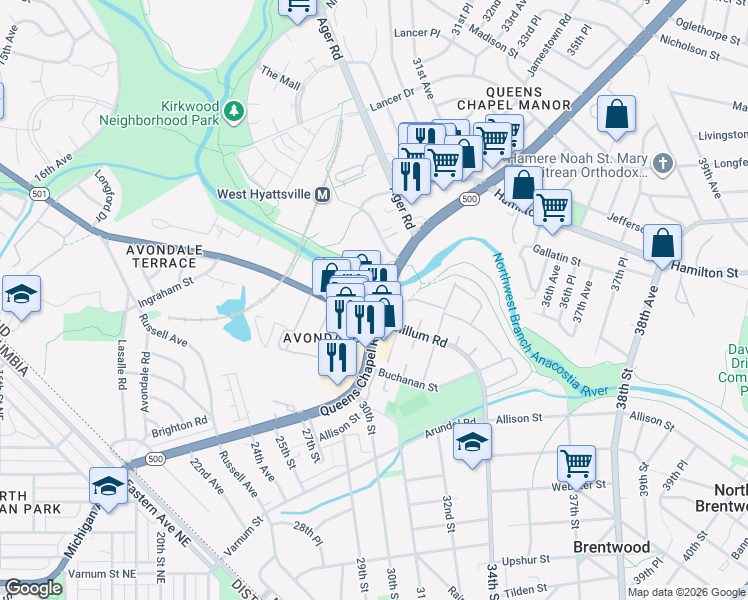map of restaurants, bars, coffee shops, grocery stores, and more near 101 Independence Avenue Southeast in Washington