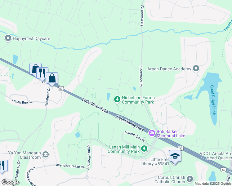 map of restaurants, bars, coffee shops, grocery stores, and more near 41419 Nicholson Meadows Place in Stone Ridge