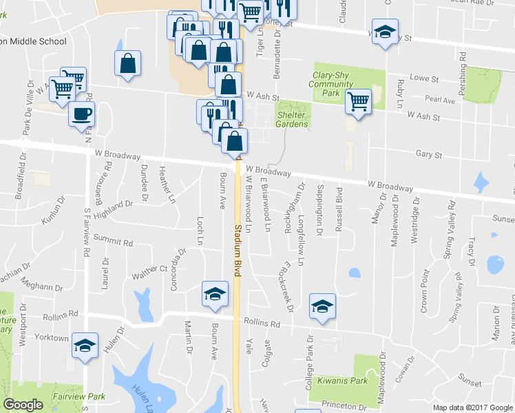map of restaurants, bars, coffee shops, grocery stores, and more near 111 East Briarwood Lane in Columbia