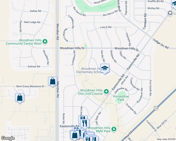 map of restaurants, bars, coffee shops, grocery stores, and more near 8310 Saddleman Road in Peyton