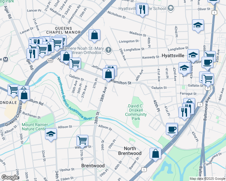 map of restaurants, bars, coffee shops, grocery stores, and more near 101 Independence Avenue Southeast in Washington