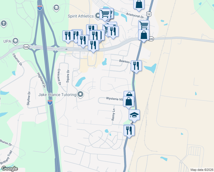 map of restaurants, bars, coffee shops, grocery stores, and more near 87 Ponderosa Lane in Florence