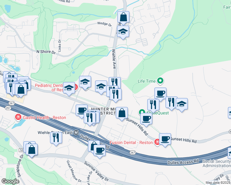 map of restaurants, bars, coffee shops, grocery stores, and more near 11260 Roger Bacon Drive in Reston