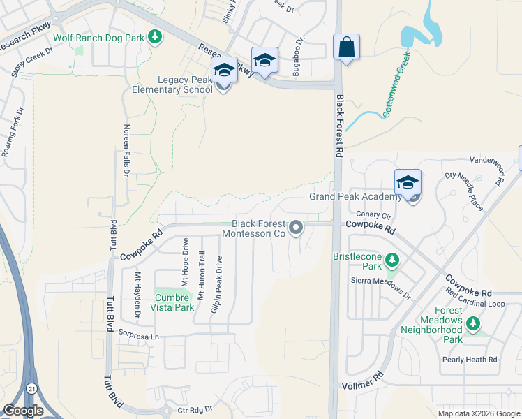 map of restaurants, bars, coffee shops, grocery stores, and more near 6561 Stonefly Drive in Colorado Springs