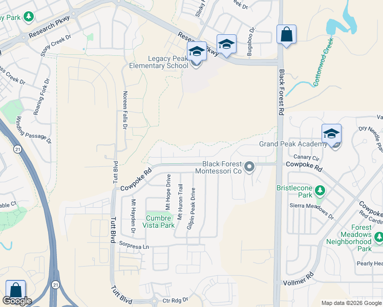 map of restaurants, bars, coffee shops, grocery stores, and more near 8407 Caddis Court in Colorado Springs