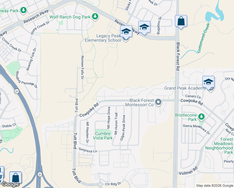 map of restaurants, bars, coffee shops, grocery stores, and more near 6380 Stonefly Drive in Colorado Springs