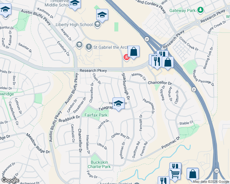 map of restaurants, bars, coffee shops, grocery stores, and more near 8264 Dolly Madison Drive in Colorado Springs