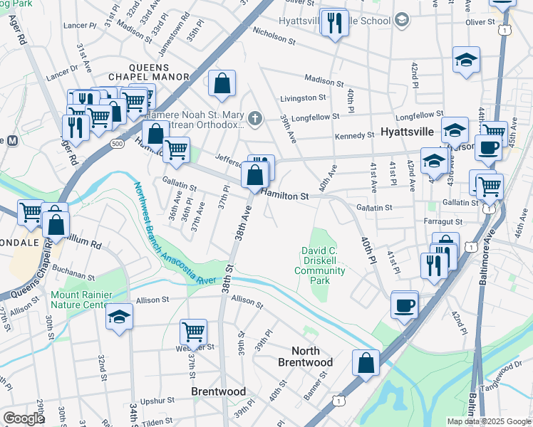 map of restaurants, bars, coffee shops, grocery stores, and more near 101 Independence Avenue Southeast in Washington
