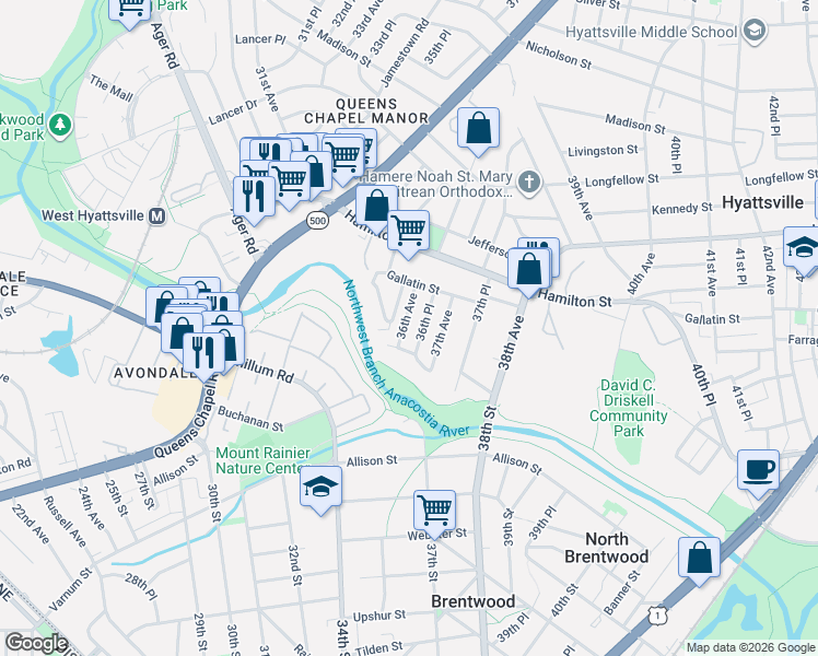 map of restaurants, bars, coffee shops, grocery stores, and more near 101 Independence Avenue Southeast in Washington